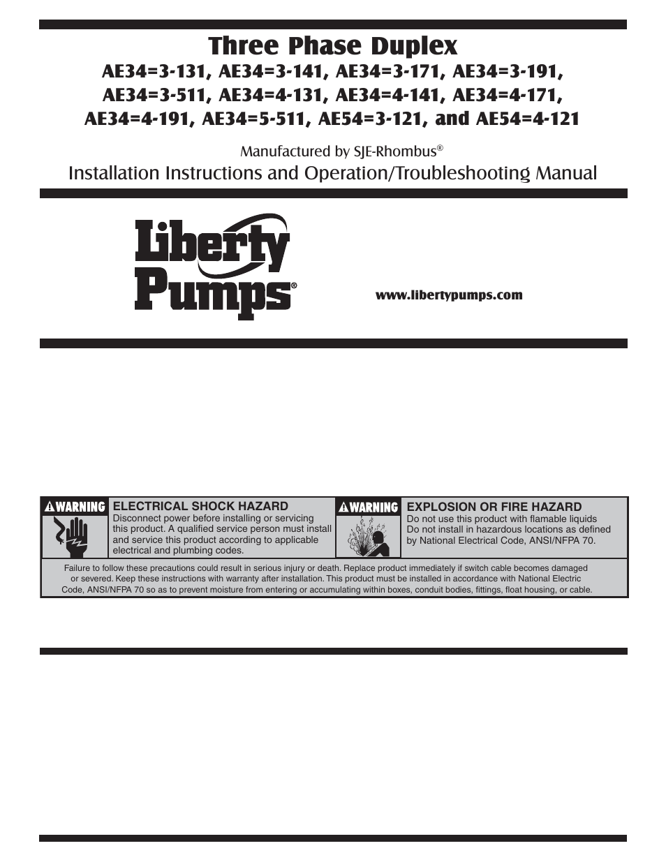 7228000b, Three phase duplex | Liberty Pumps AE-Series User Manual | Page 7 / 12