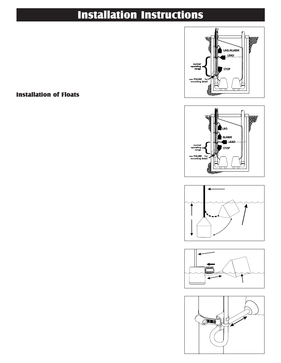 Installation instructions, Installation of floats, Supplier for replacements | Liberty Pumps AE-Series User Manual | Page 8 / 12