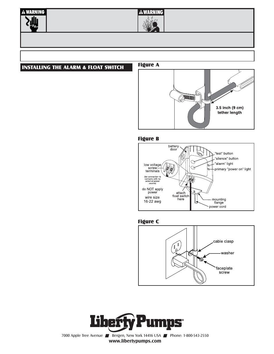 Installing the alarm & float switch, Figure b figure a figure c | Liberty Pumps ALM-2-1 User Manual | Page 2 / 2