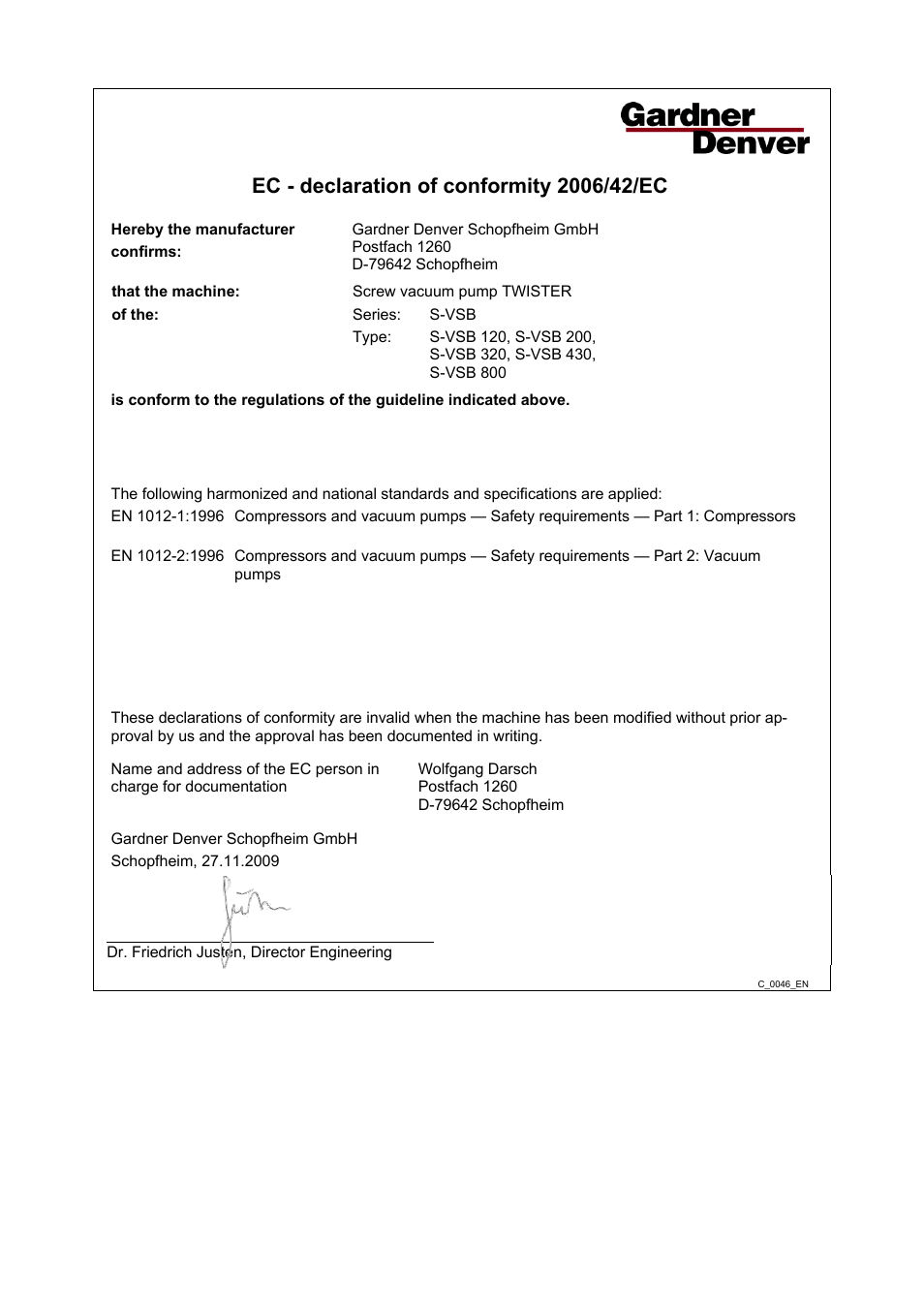 Declaration of conformity | Elmo Rietschle S-VSB User Manual | Page 11 / 12