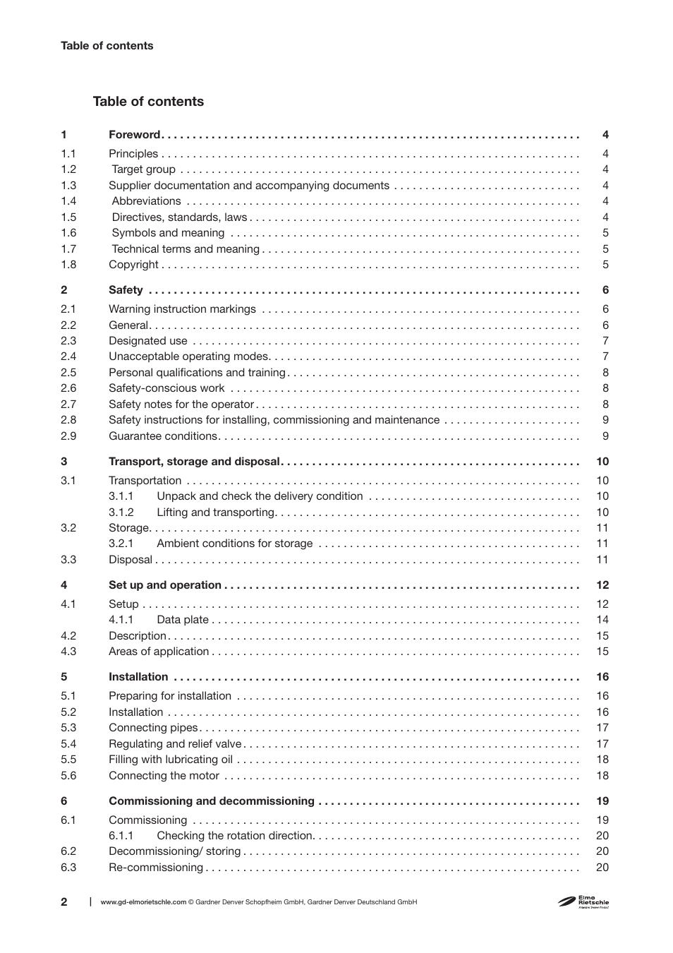 Elmo Rietschle C-VLR 250/300/400/500 User Manual | Page 2 / 34