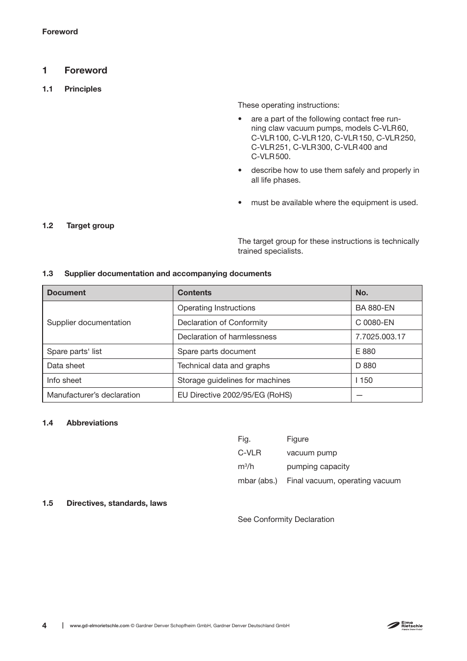 Elmo Rietschle C-VLR 250/300/400/500 User Manual | Page 4 / 34