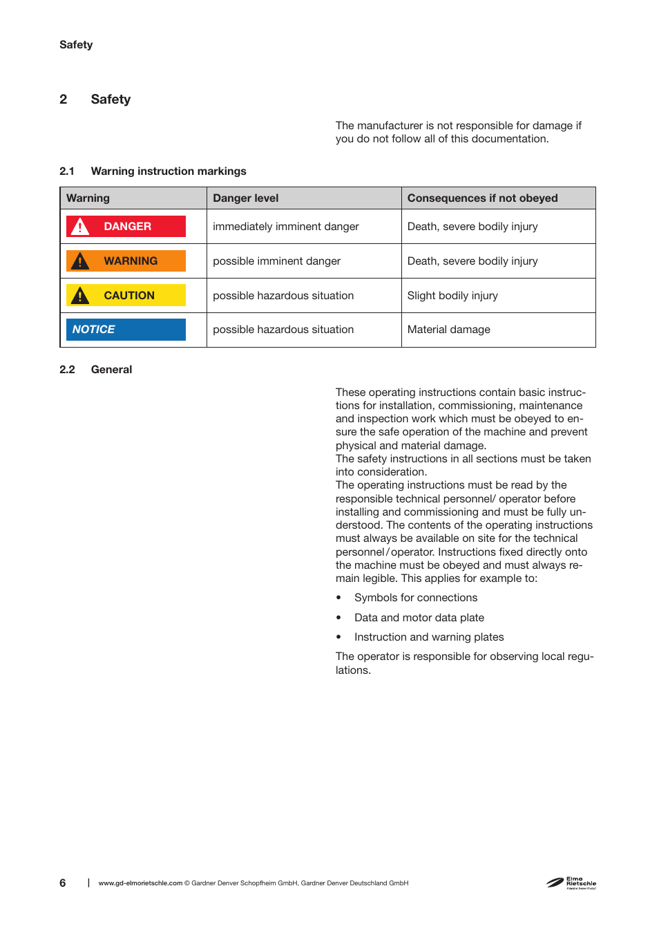 Elmo Rietschle C-VLR 250/300/400/500 User Manual | Page 6 / 34