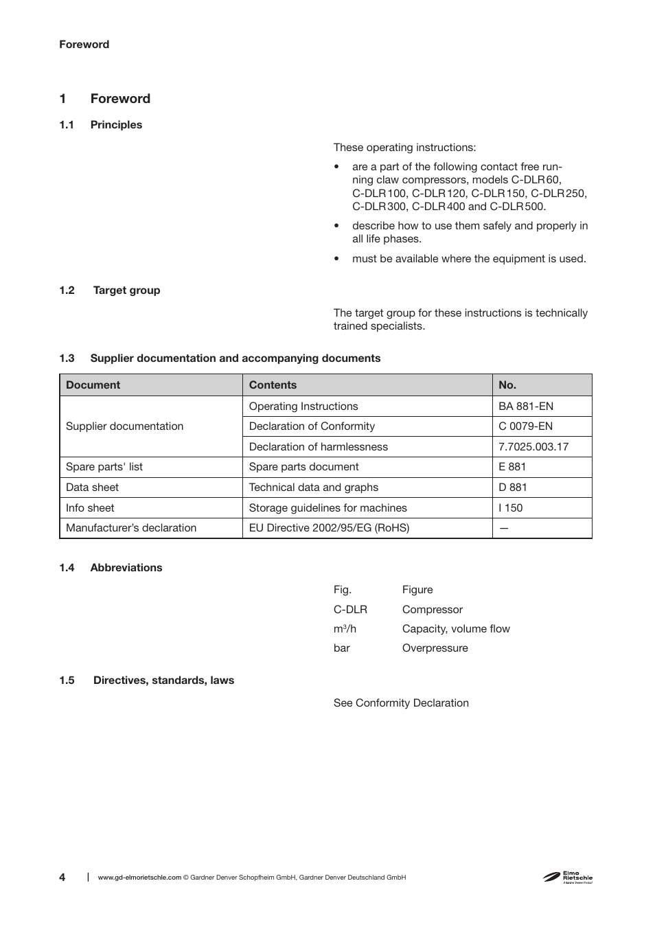 Elmo Rietschle C-DLR 60/100/120/150/250/300/400/500 User Manual | Page 4 / 34