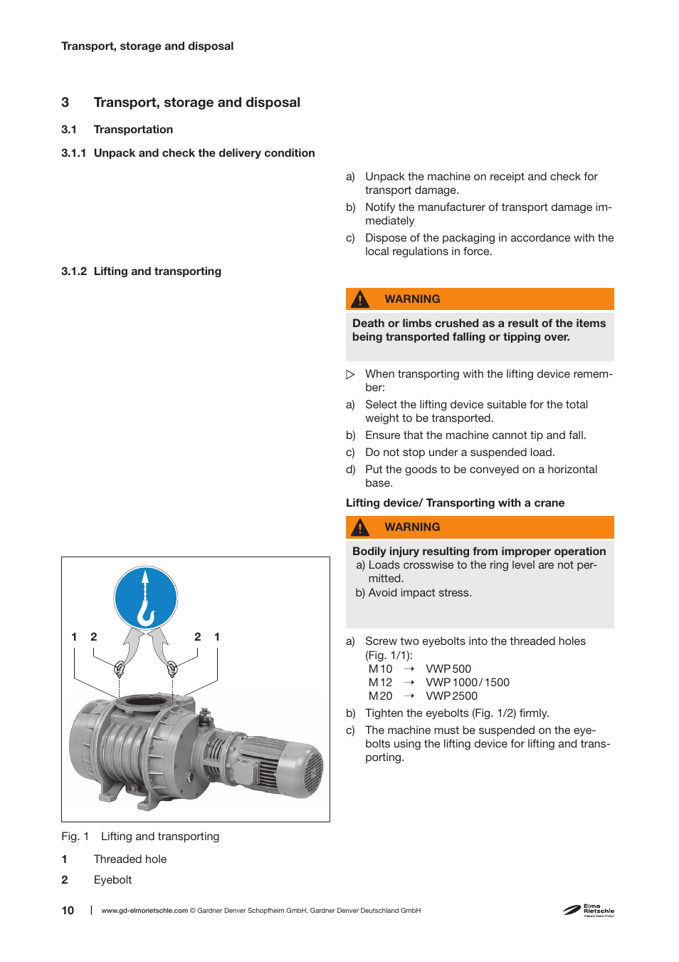 Elmo Rietschle R-VWP 500/1000/1500/2500 User Manual | Page 10 / 38