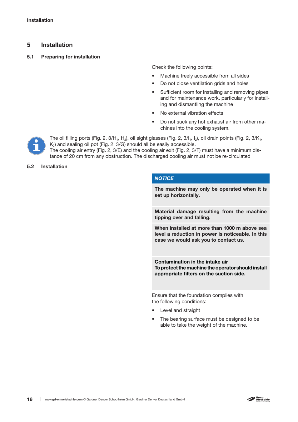 5 installation | Elmo Rietschle R-VWP 500/1000/1500/2500 User Manual | Page 16 / 38