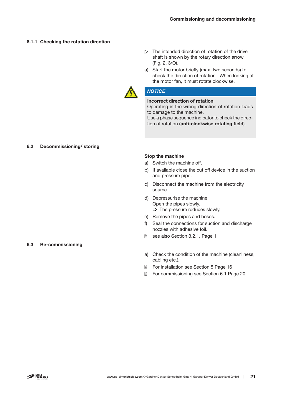 Elmo Rietschle R-VWP 500/1000/1500/2500 User Manual | Page 21 / 38