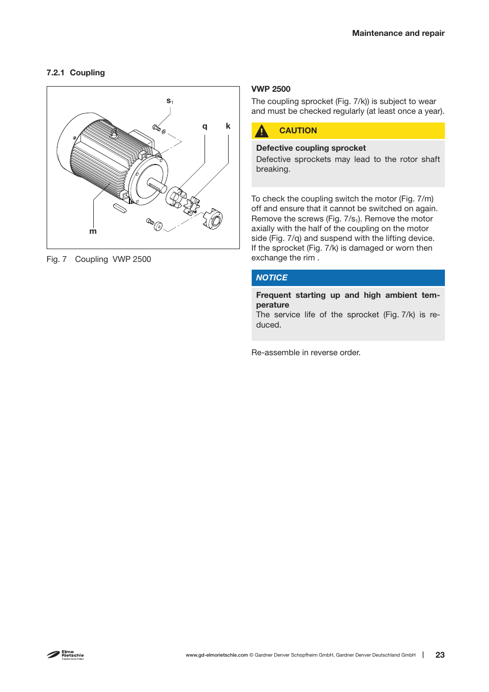 Elmo Rietschle R-VWP 500/1000/1500/2500 User Manual | Page 23 / 38