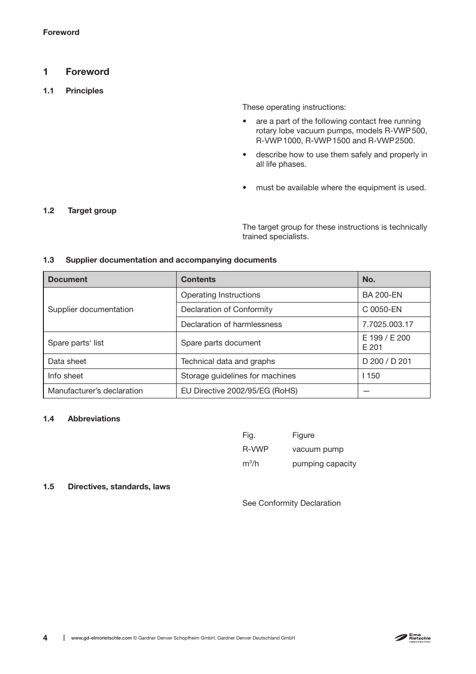 Elmo Rietschle R-VWP 500/1000/1500/2500 User Manual | Page 4 / 38