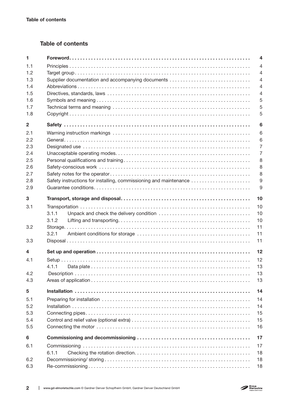 Elmo Rietschle V-VTE 3/6/8/10 User Manual | Page 2 / 28