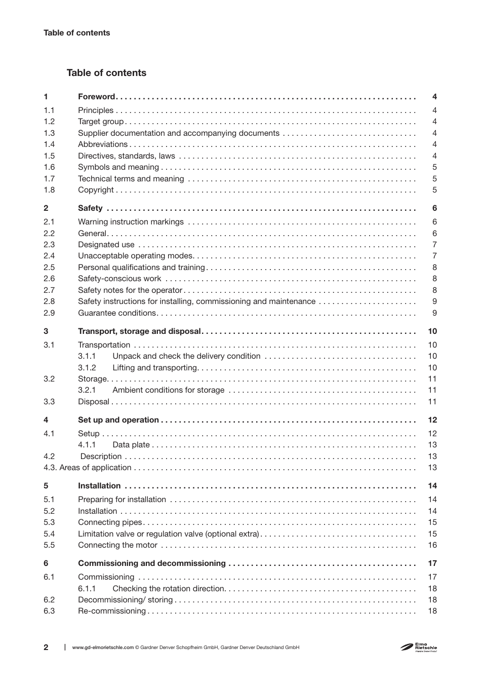 Elmo Rietschle V-DTE 3/6/8/10 User Manual | Page 2 / 28