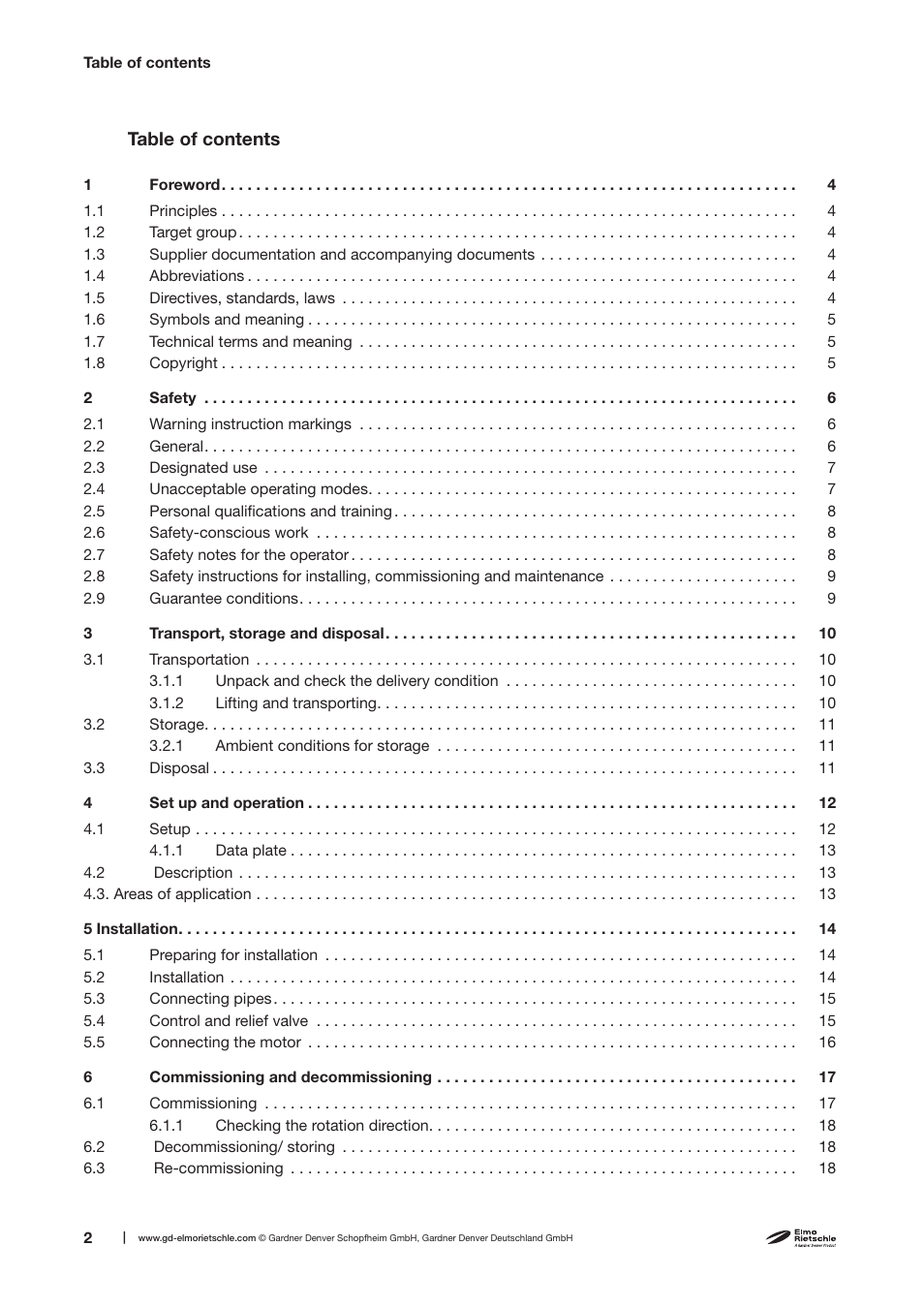 Elmo Rietschle V-DTN 6/10/15/25/40 User Manual | Page 2 / 30