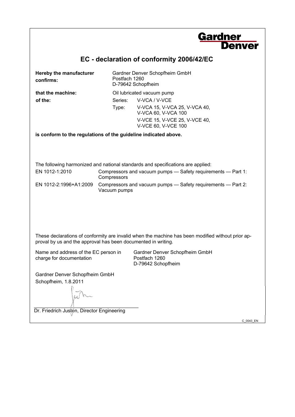 Declaration of conformity | Elmo Rietschle V-VCE 25/40 User Manual | Page 33 / 34