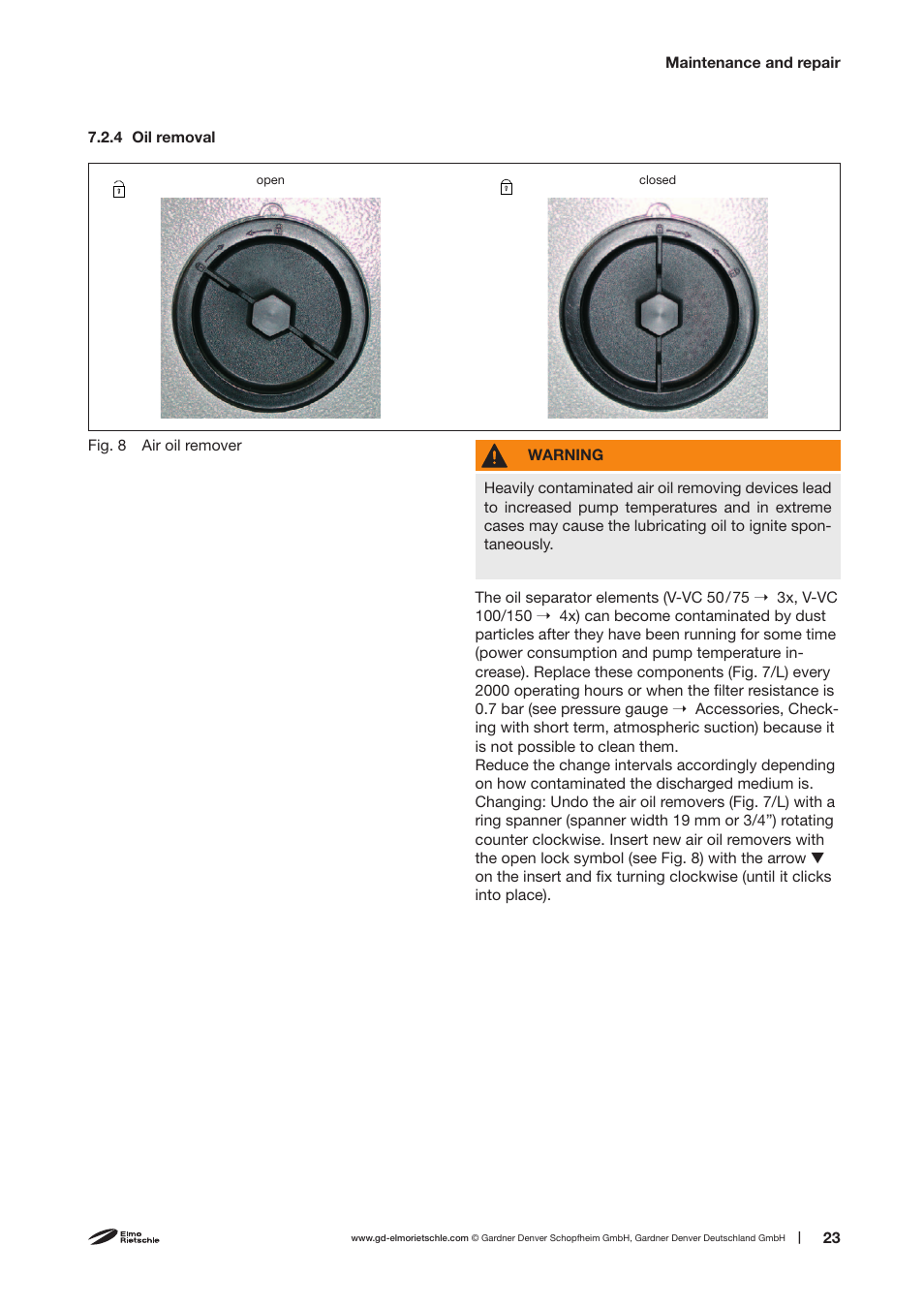 Elmo Rietschle V-VC 50/75/100/150 User Manual | Page 23 / 32