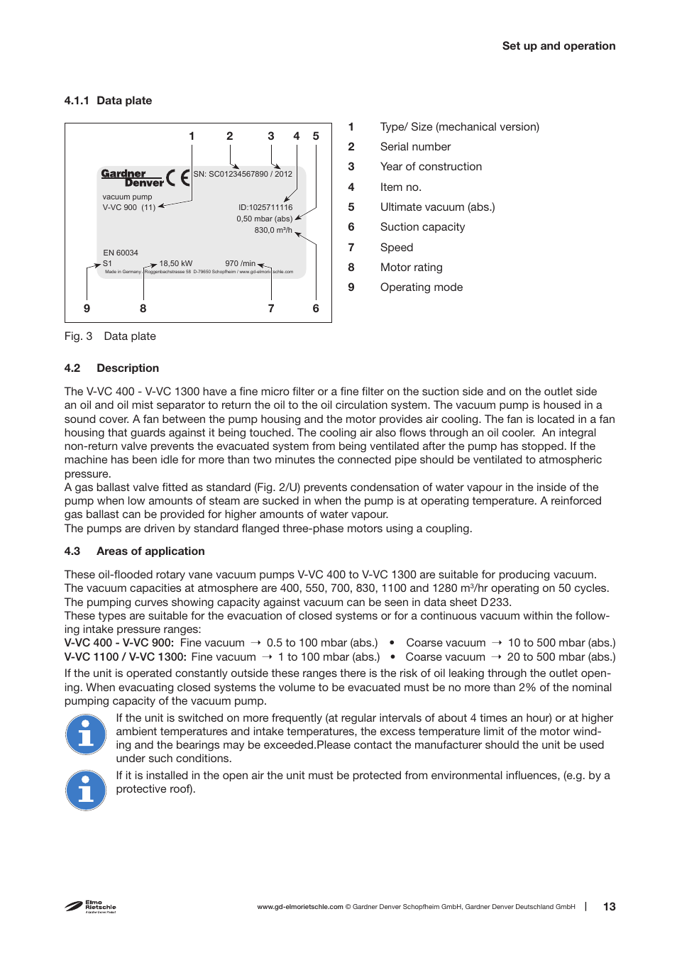 Elmo Rietschle V-VC 400/500/700/900/1100/1300 User Manual | Page 13 / 34