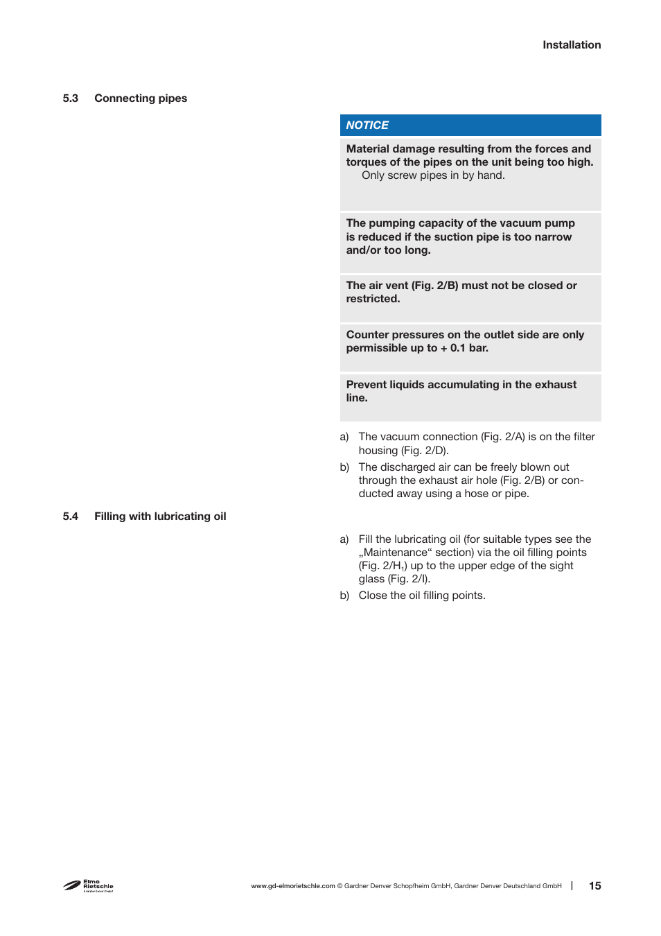 Elmo Rietschle V-VC 400/500/700/900/1100/1300 User Manual | Page 15 / 34