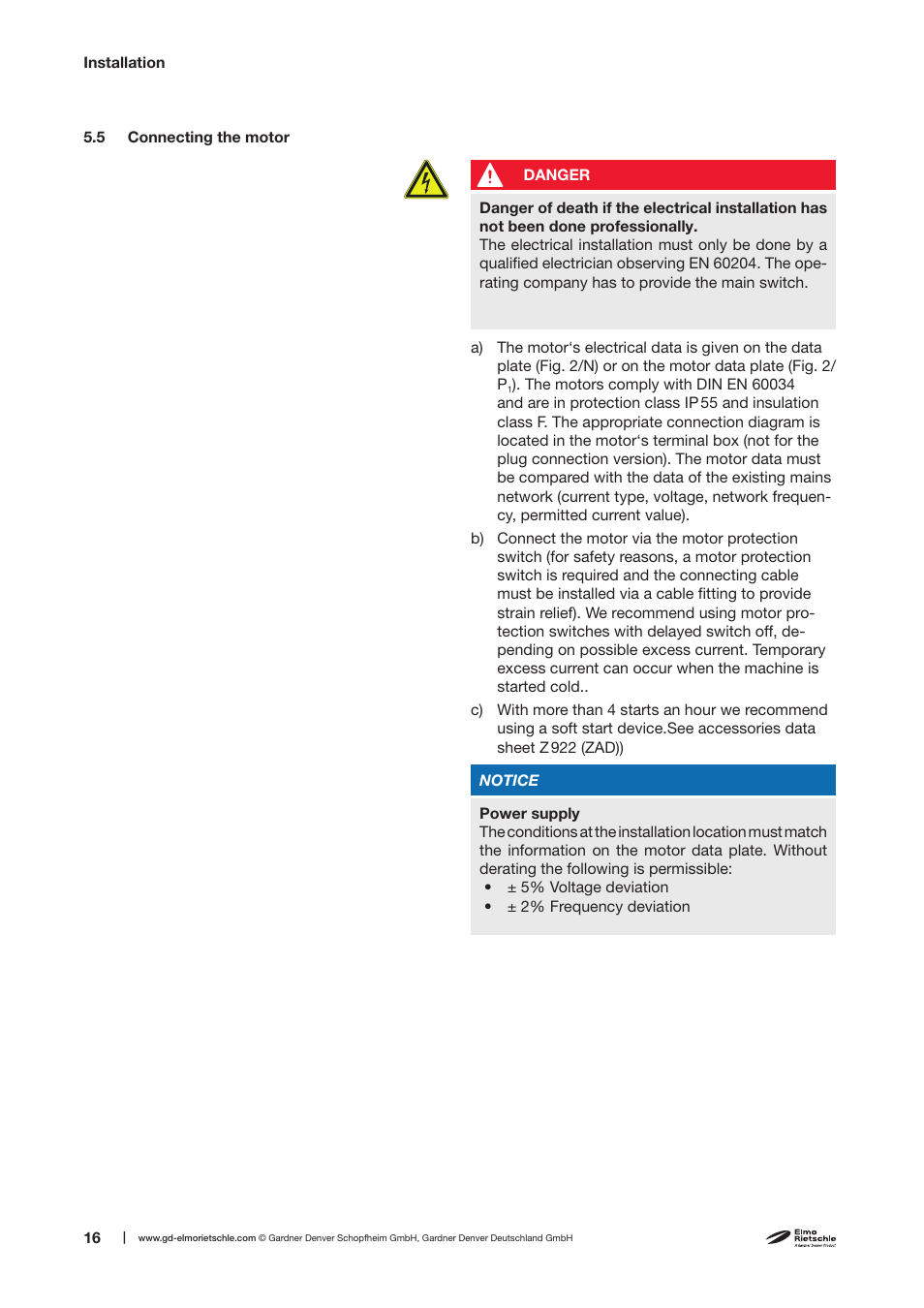 Elmo Rietschle V-VC 400/500/700/900/1100/1300 User Manual | Page 16 / 34