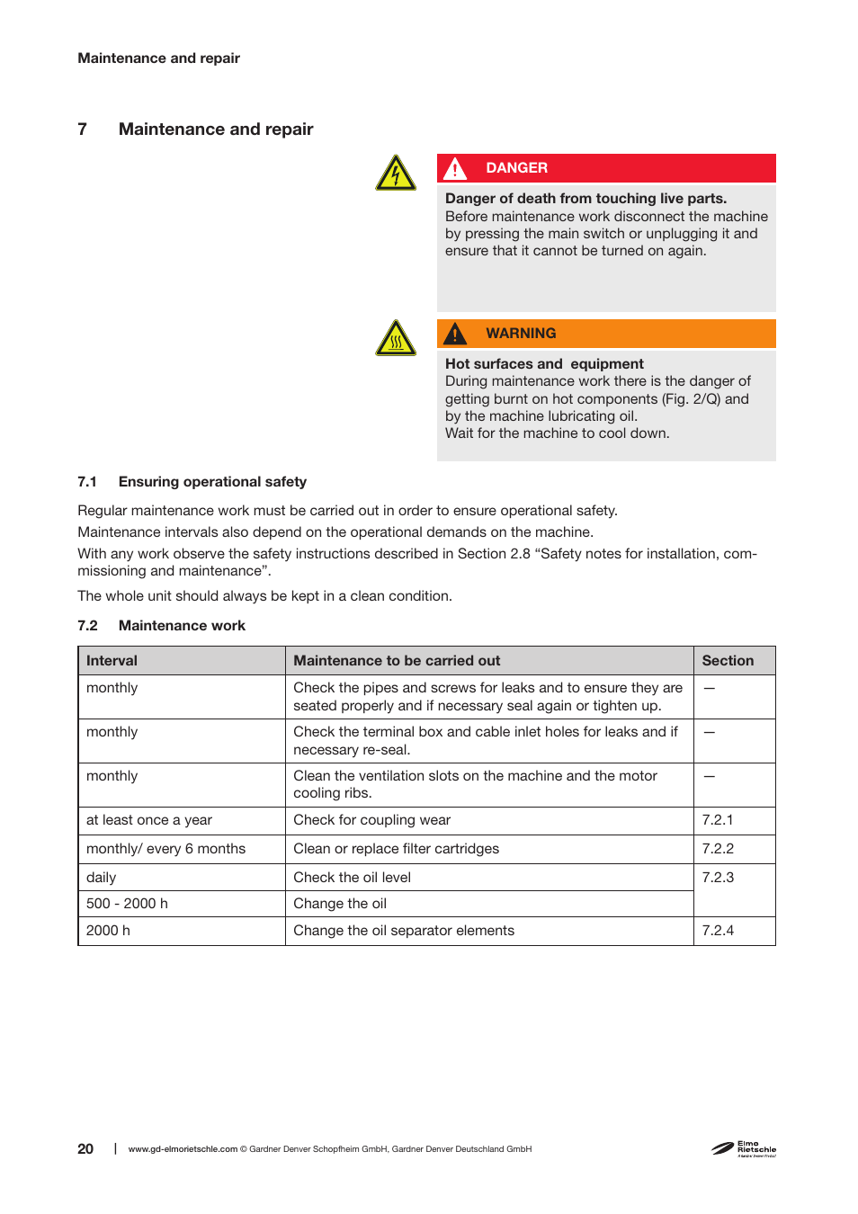 Elmo Rietschle V-VC 400/500/700/900/1100/1300 User Manual | Page 20 / 34