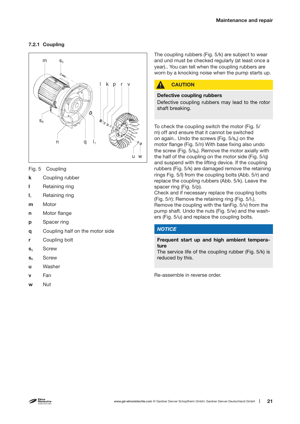 Elmo Rietschle V-VC 400/500/700/900/1100/1300 User Manual | Page 21 / 34