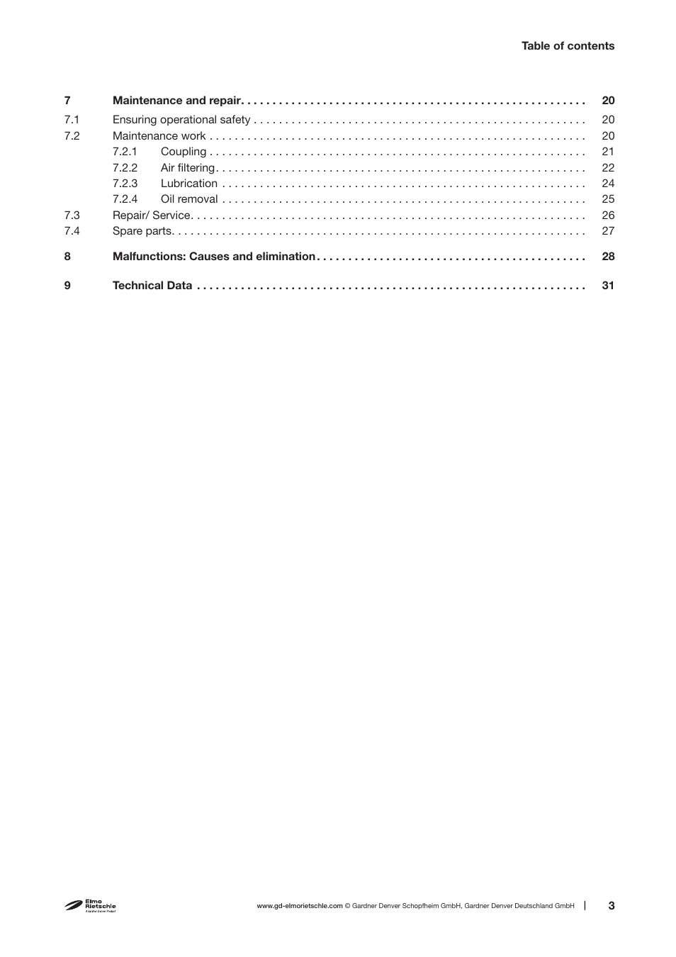 Elmo Rietschle V-VC 400/500/700/900/1100/1300 User Manual | Page 3 / 34