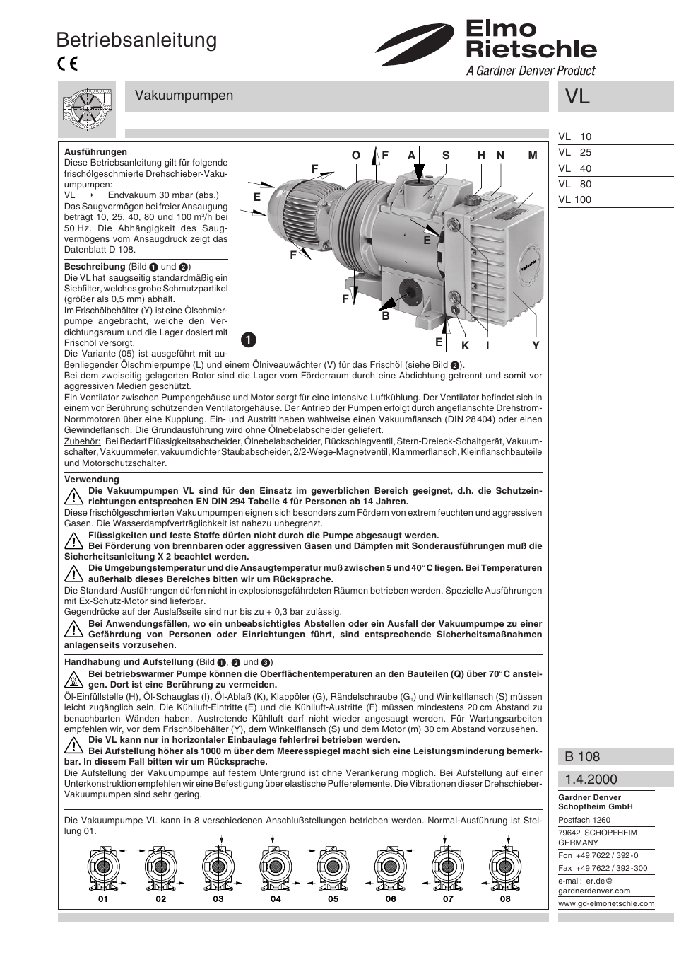 Elmo Rietschle V-VL 10/25/40/80/100 User Manual | 32 pages