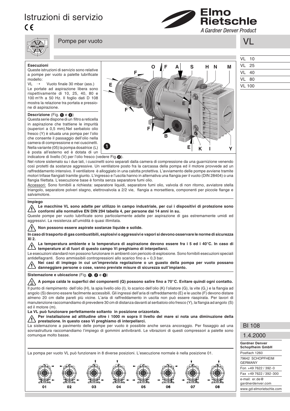 Italiano, Istruzioni di servizio, Pompe per vuoto | Elmo Rietschle V-VL 10/25/40/80/100 User Manual | Page 13 / 32