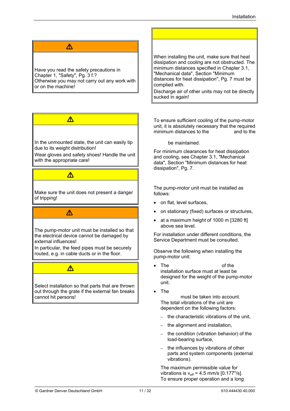 6 installation  warning, Caution, Warning | Elmo Rietschle L-BV3 User Manual | Page 11 / 32