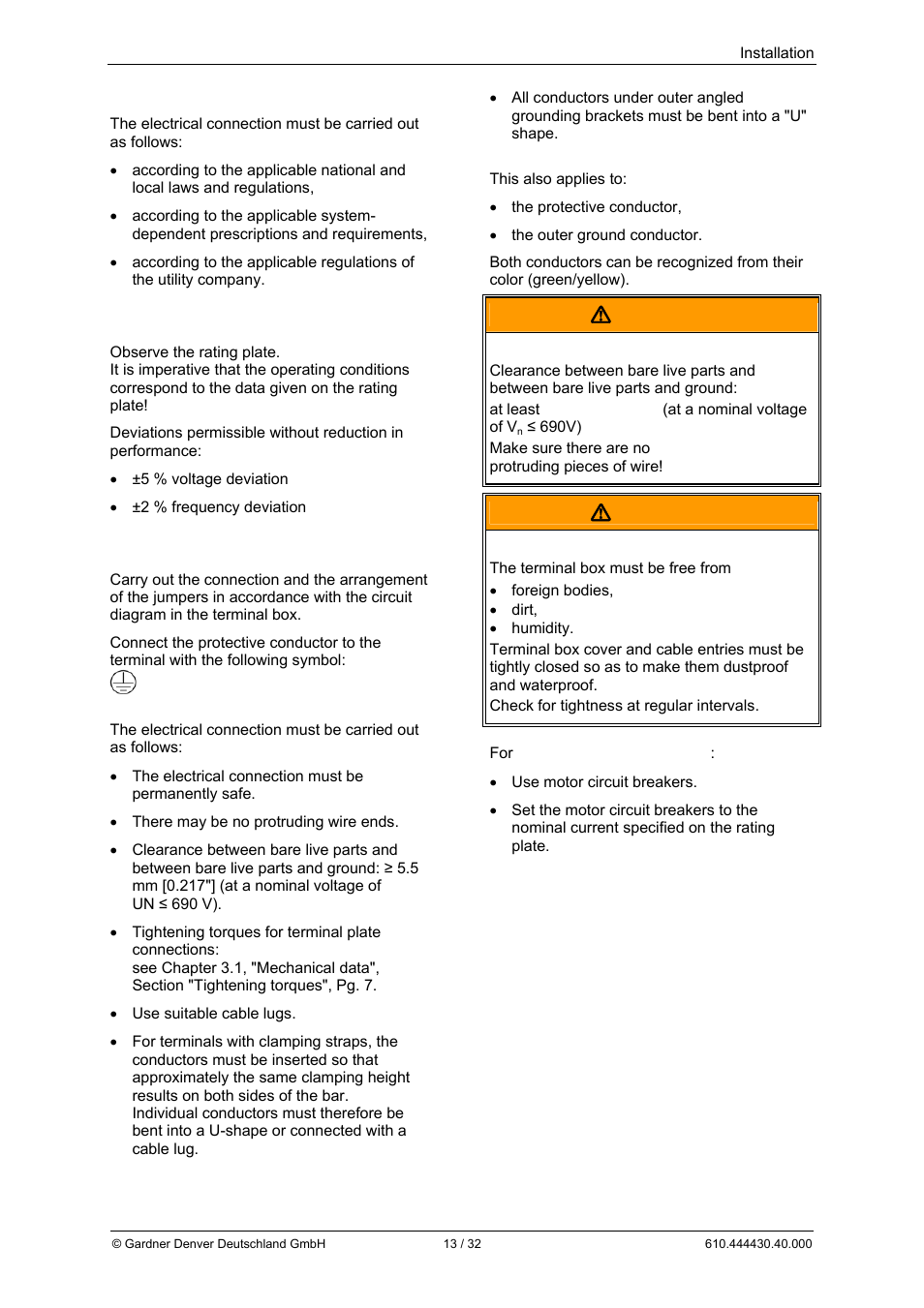 Warning | Elmo Rietschle L-BV3 User Manual | Page 13 / 32