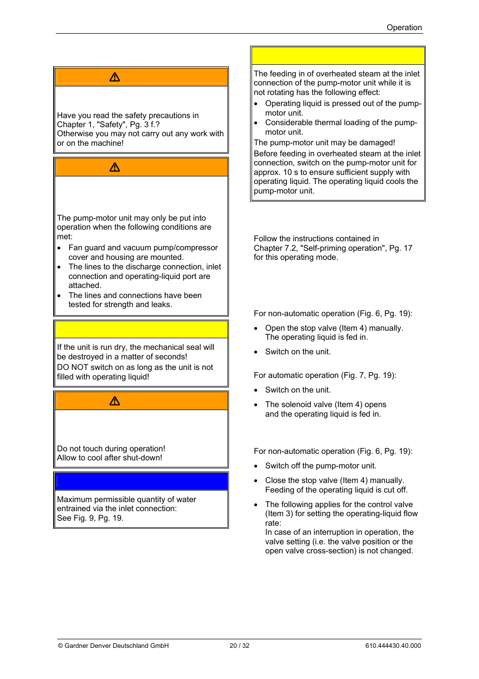 8 operation  warning, Warning, Caution | Notice | Elmo Rietschle L-BV3 User Manual | Page 20 / 32