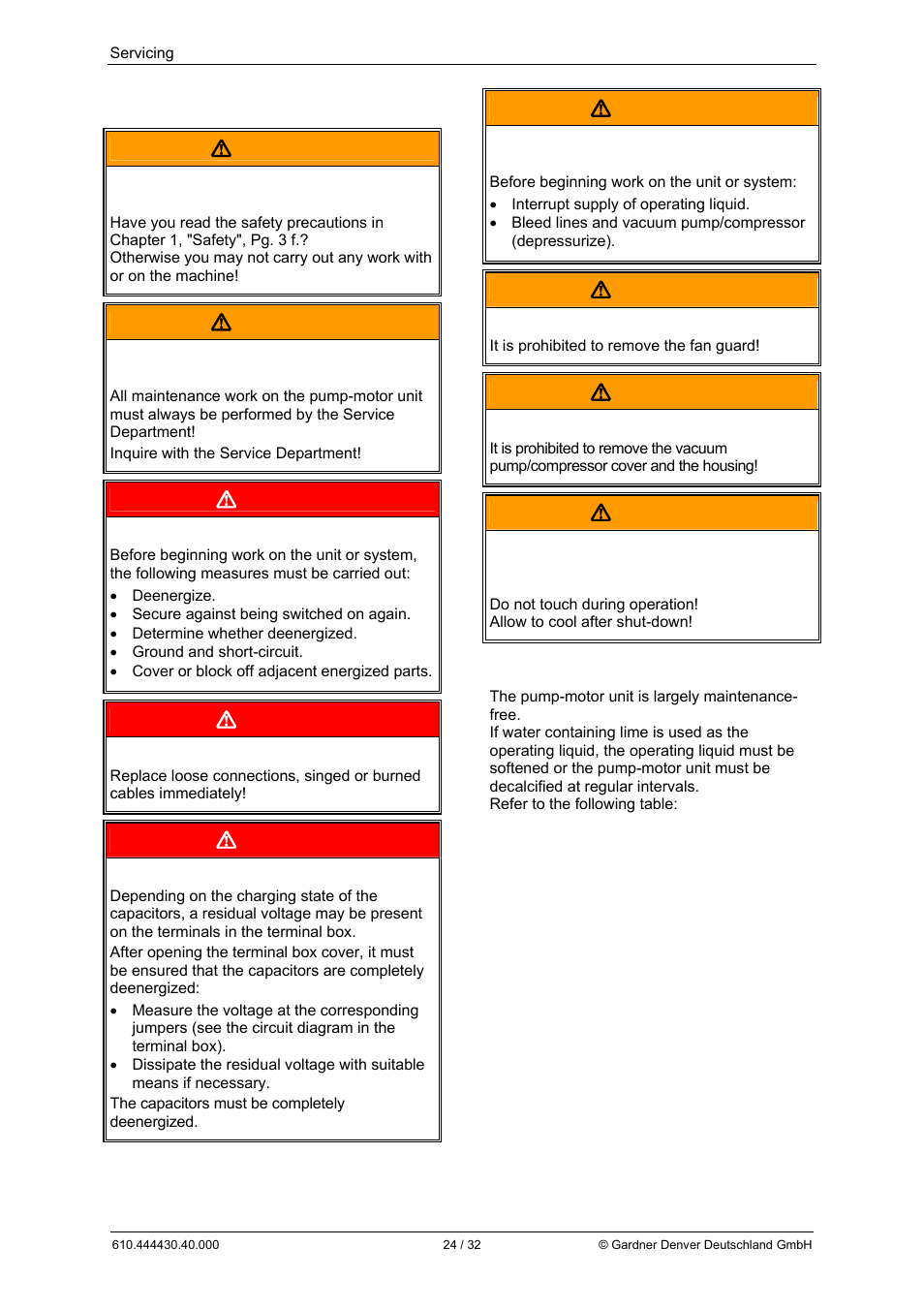 10 servicing  warning, Warning, Danger | Elmo Rietschle L-BV3 User Manual | Page 24 / 32