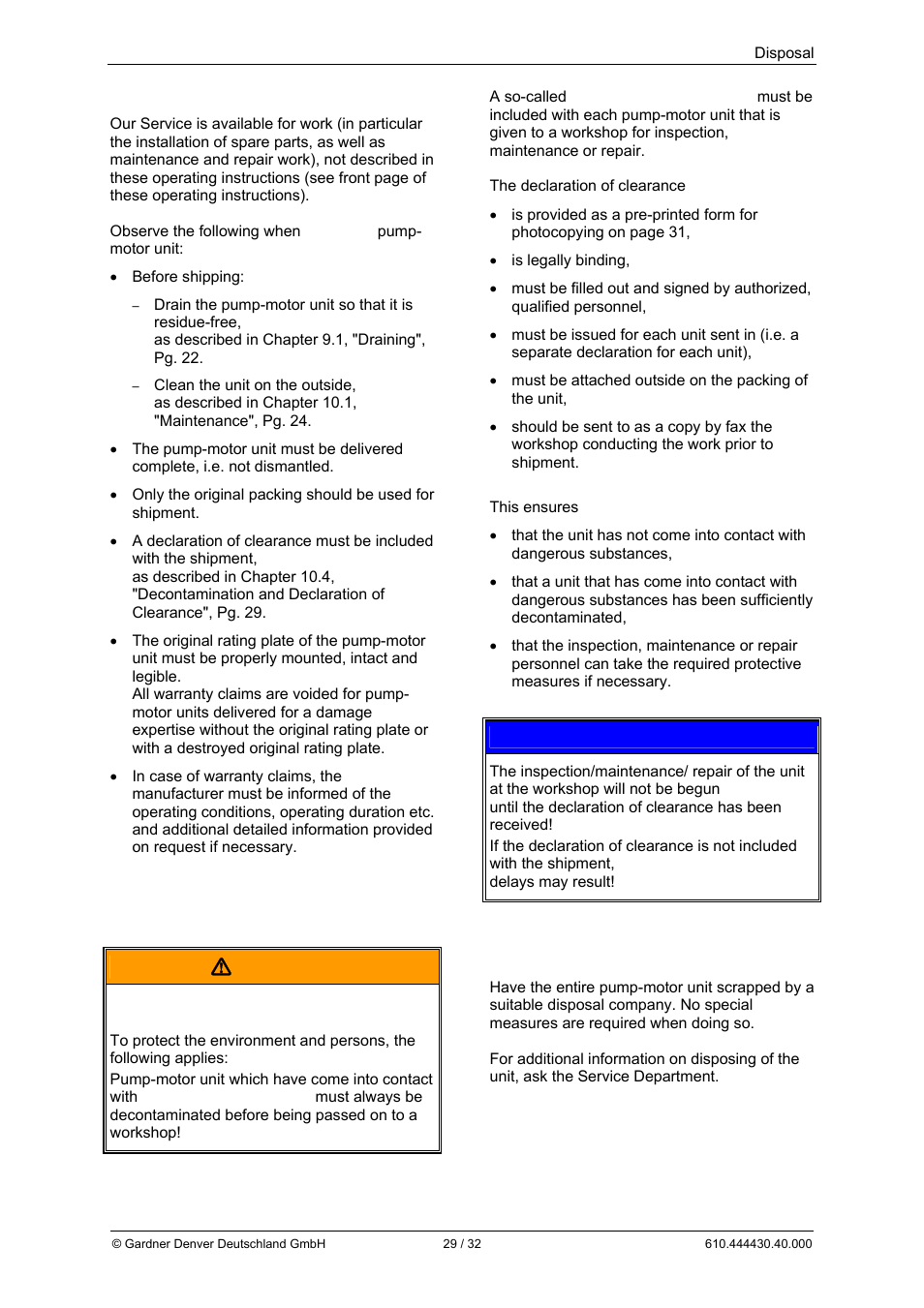 Warning, Notice, 11 disposal | Elmo Rietschle L-BV3 User Manual | Page 29 / 32