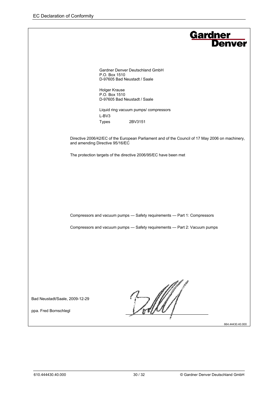 Eu declaration of conformity, Ec declaration of conformity | Elmo Rietschle L-BV3 User Manual | Page 30 / 32