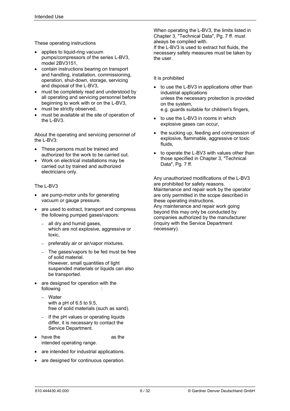 2 intended use | Elmo Rietschle L-BV3 User Manual | Page 6 / 32