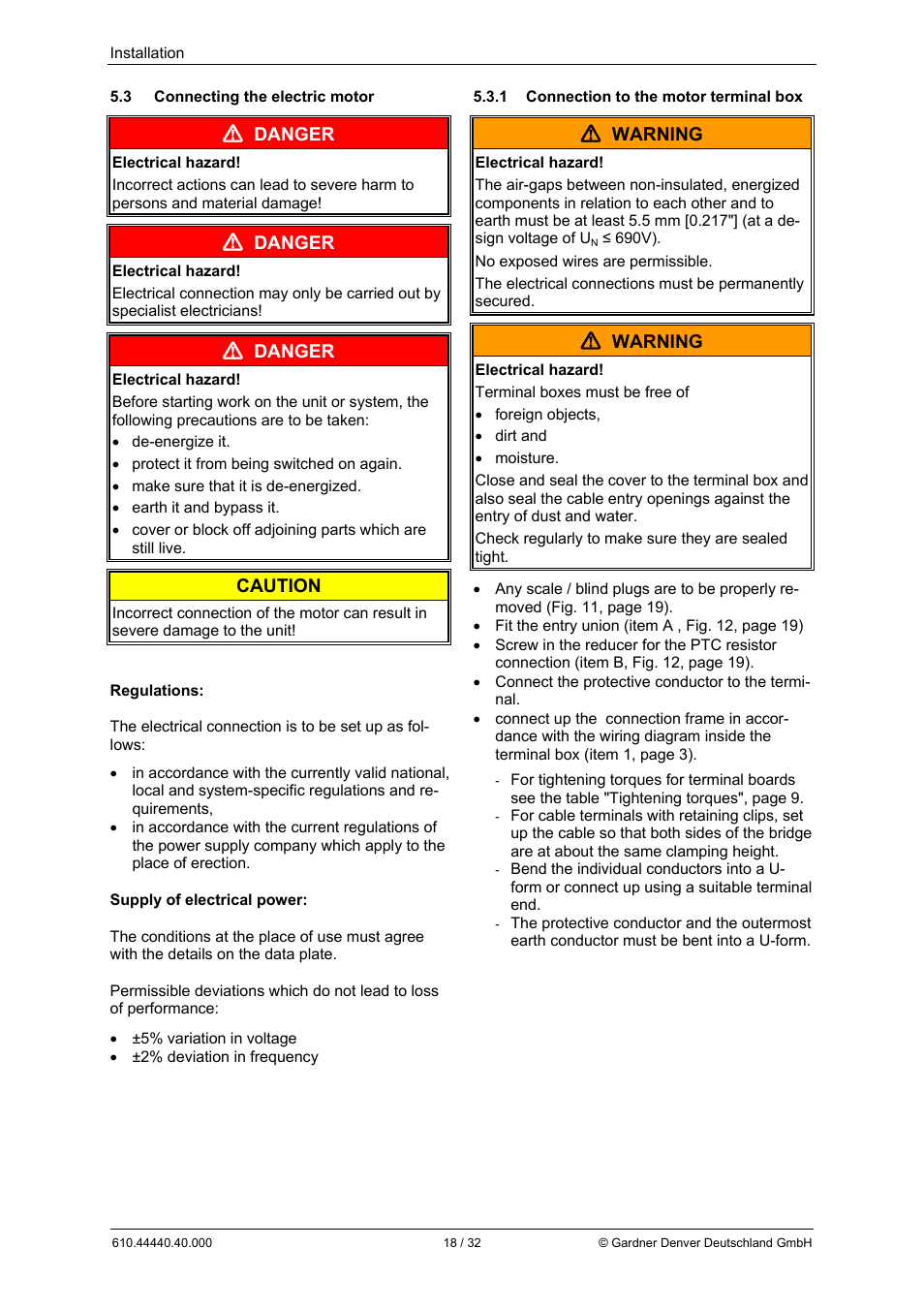 Danger, Caution, Warning | Elmo Rietschle L-BV5 Operating instructions User Manual | Page 18 / 32