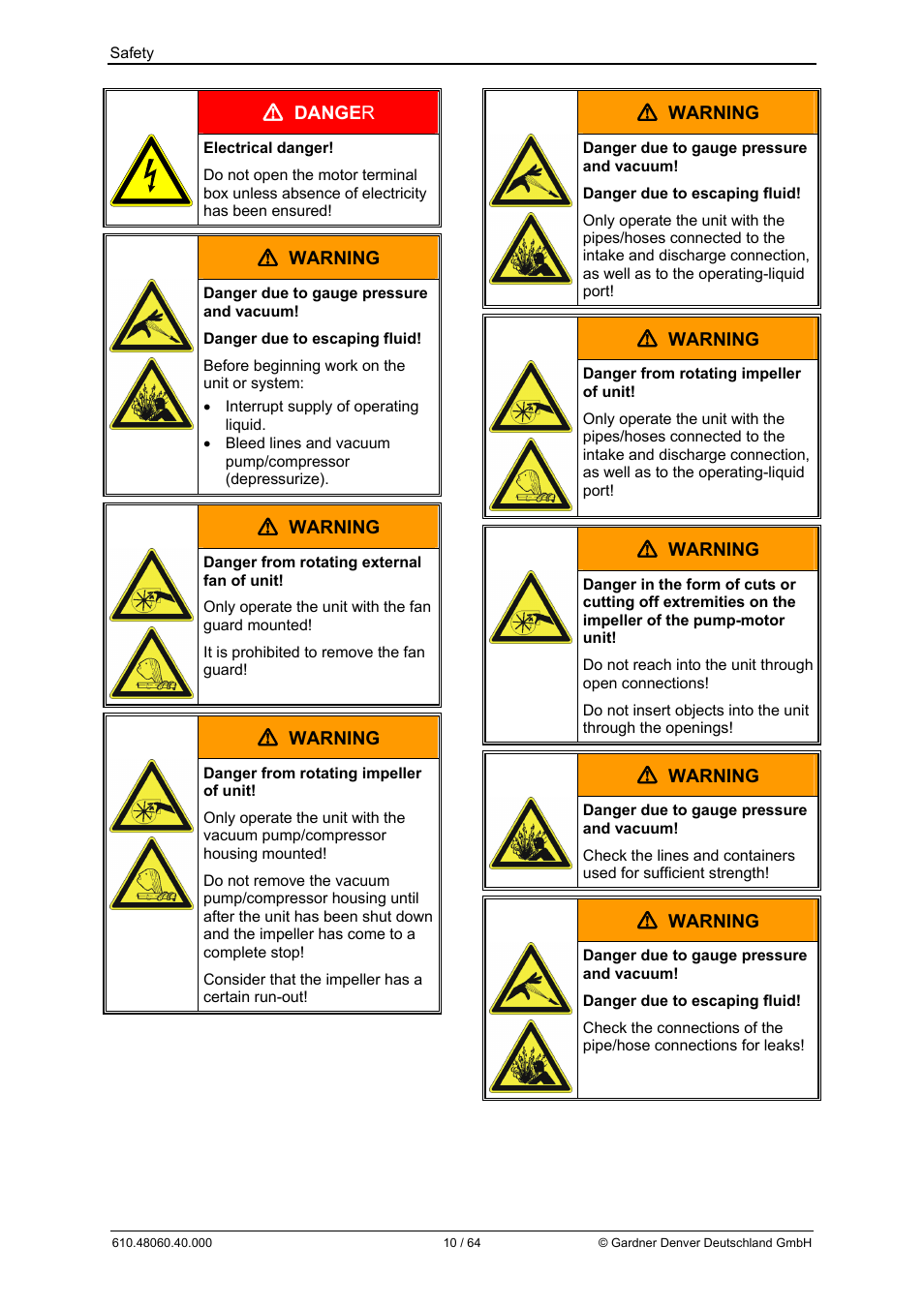 Dange r, Warning, Safety | Elmo Rietschle L-BV7 User Manual | Page 10 / 64