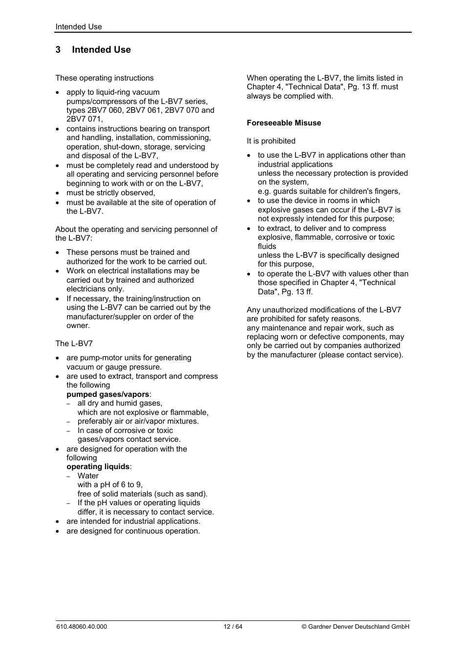 3 intended use | Elmo Rietschle L-BV7 User Manual | Page 12 / 64