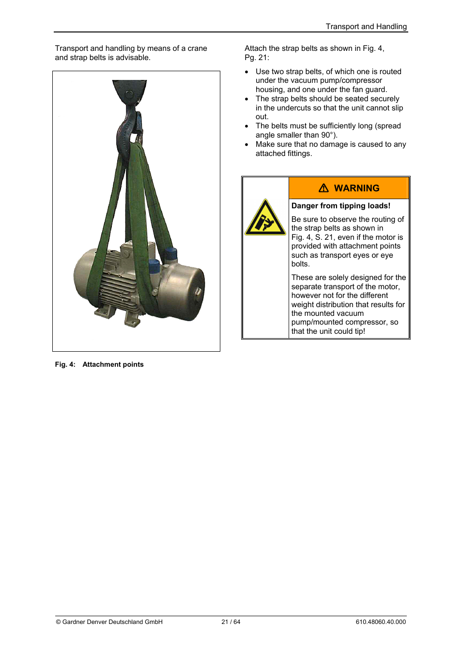 Warning | Elmo Rietschle L-BV7 User Manual | Page 21 / 64