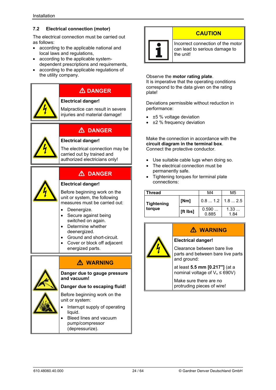 Danger, Warning, Caution | Elmo Rietschle L-BV7 User Manual | Page 24 / 64