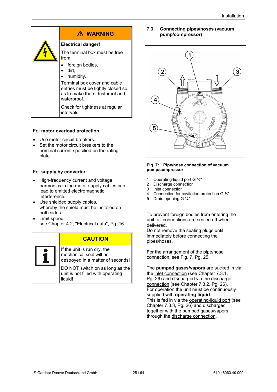 Warning, Caution | Elmo Rietschle L-BV7 User Manual | Page 25 / 64