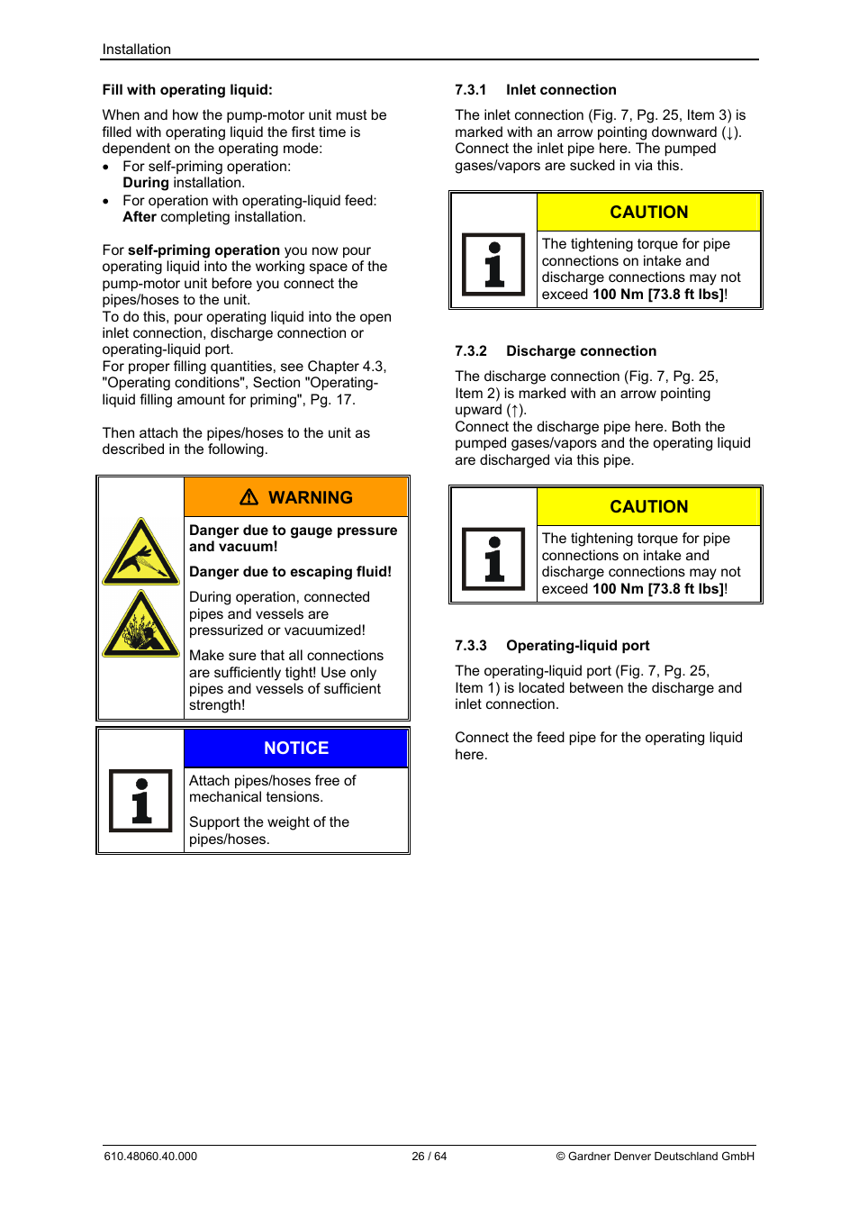 Warning, Notice, Caution | Elmo Rietschle L-BV7 User Manual | Page 26 / 64