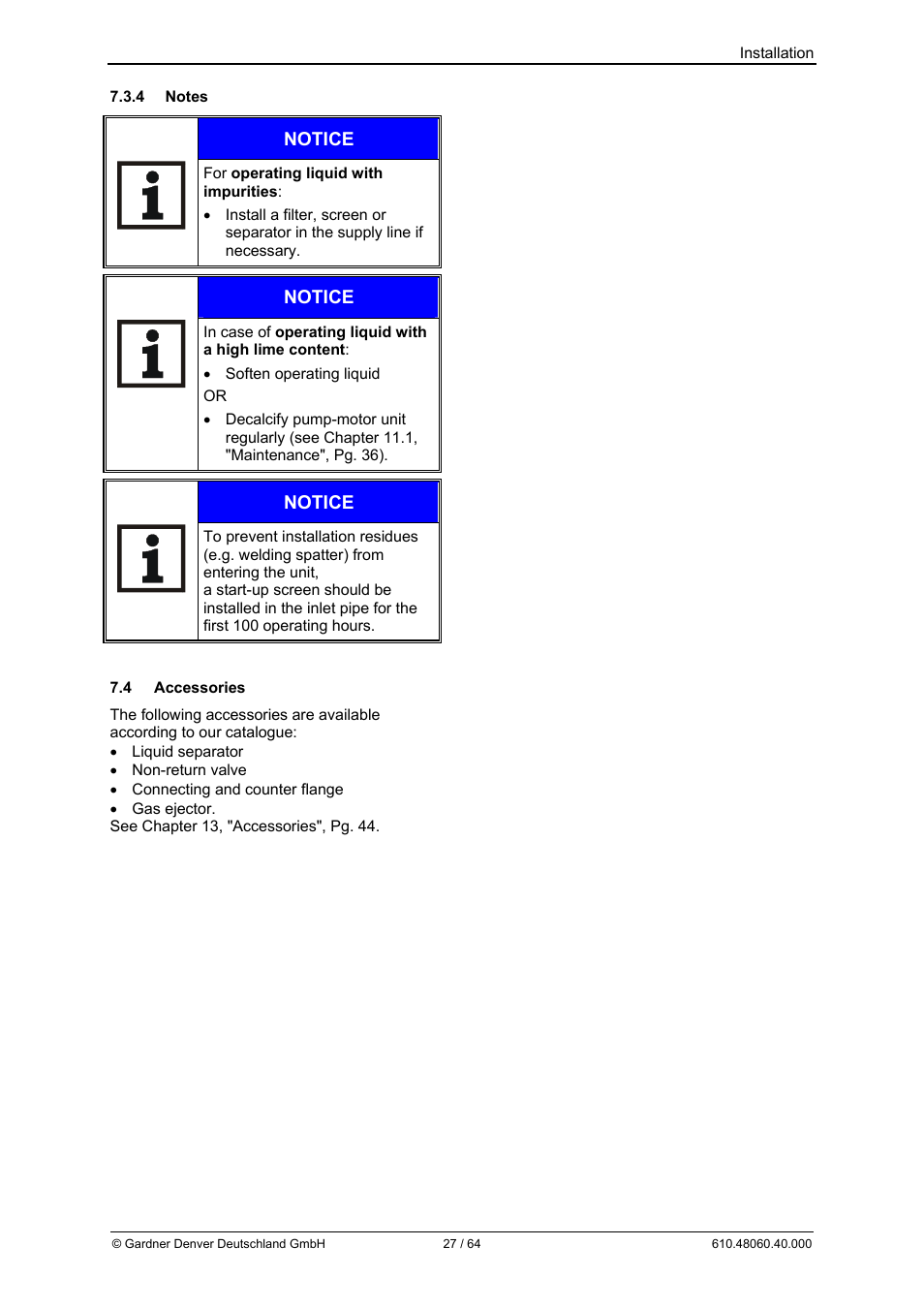 Notice | Elmo Rietschle L-BV7 User Manual | Page 27 / 64