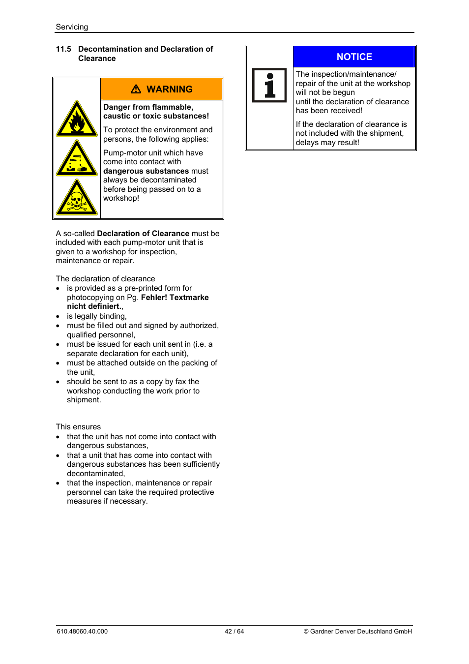 Warning, Notice | Elmo Rietschle L-BV7 User Manual | Page 42 / 64