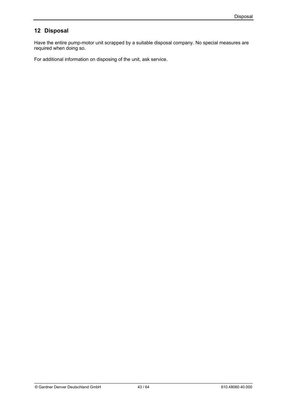 12 disposal, Disposal | Elmo Rietschle L-BV7 User Manual | Page 43 / 64