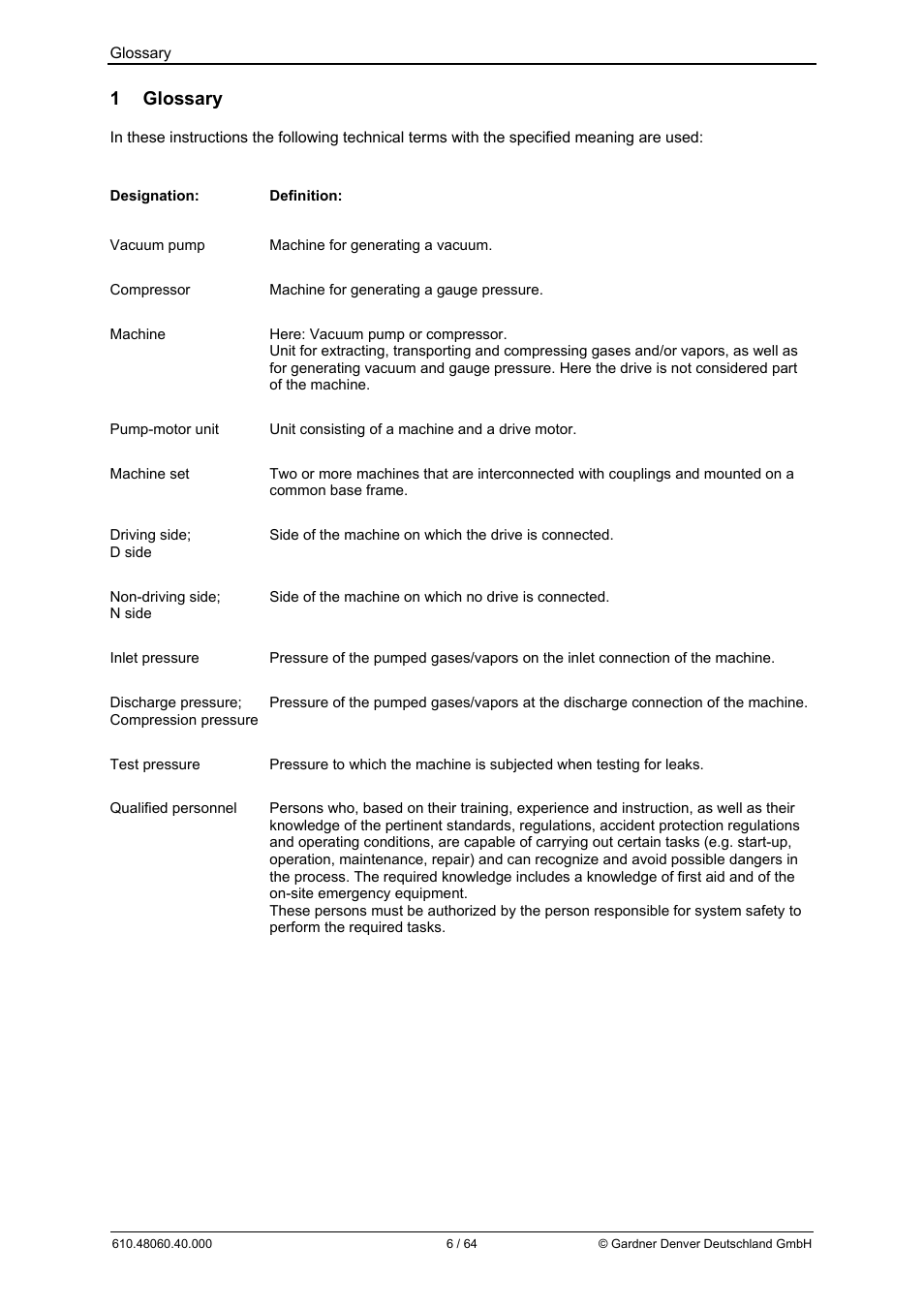 1 glossary | Elmo Rietschle L-BV7 User Manual | Page 6 / 64