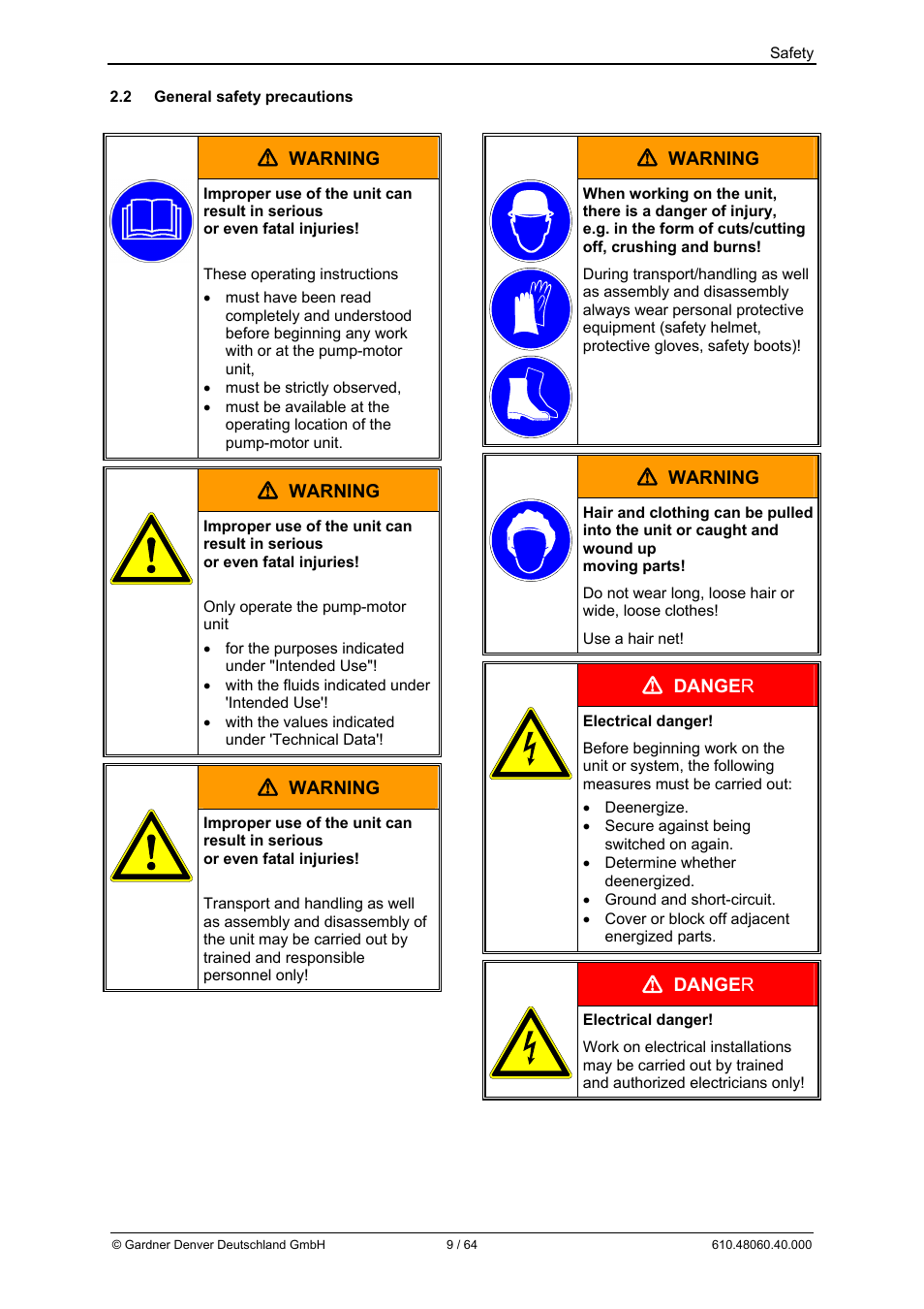 Warning, Dange r | Elmo Rietschle L-BV7 User Manual | Page 9 / 64