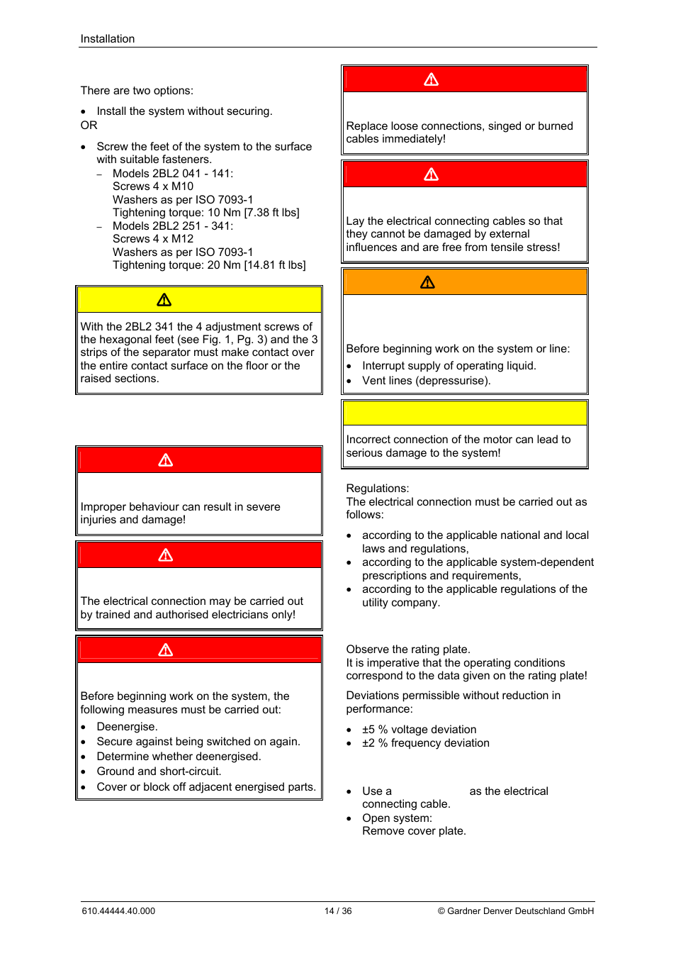 Caution, Danger, Warning | Elmo Rietschle L-BL2 User Manual | Page 14 / 36