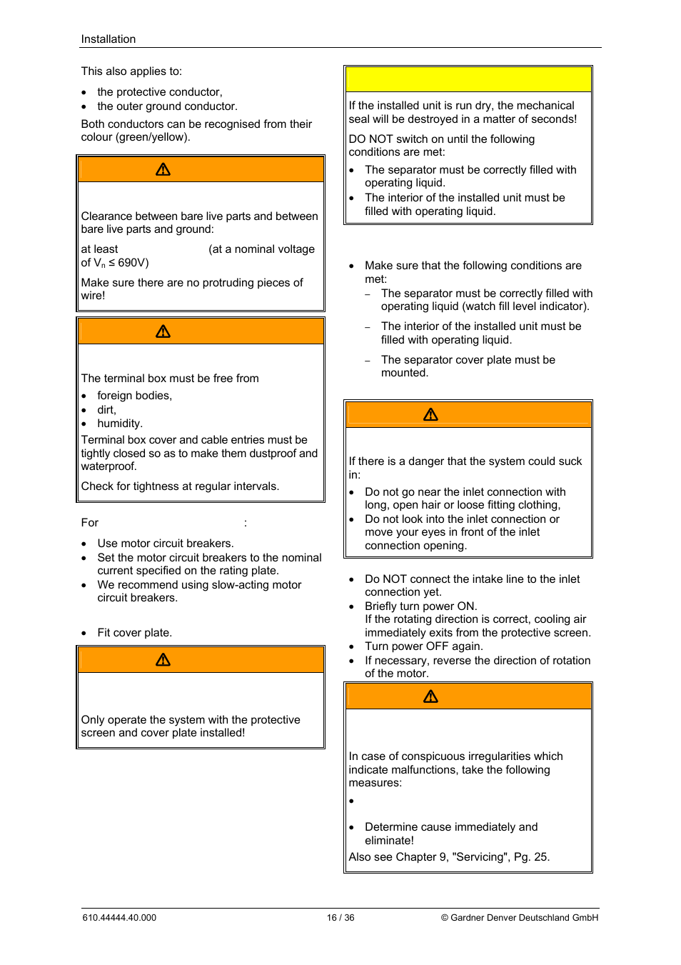 Warning, Caution | Elmo Rietschle L-BL2 User Manual | Page 16 / 36