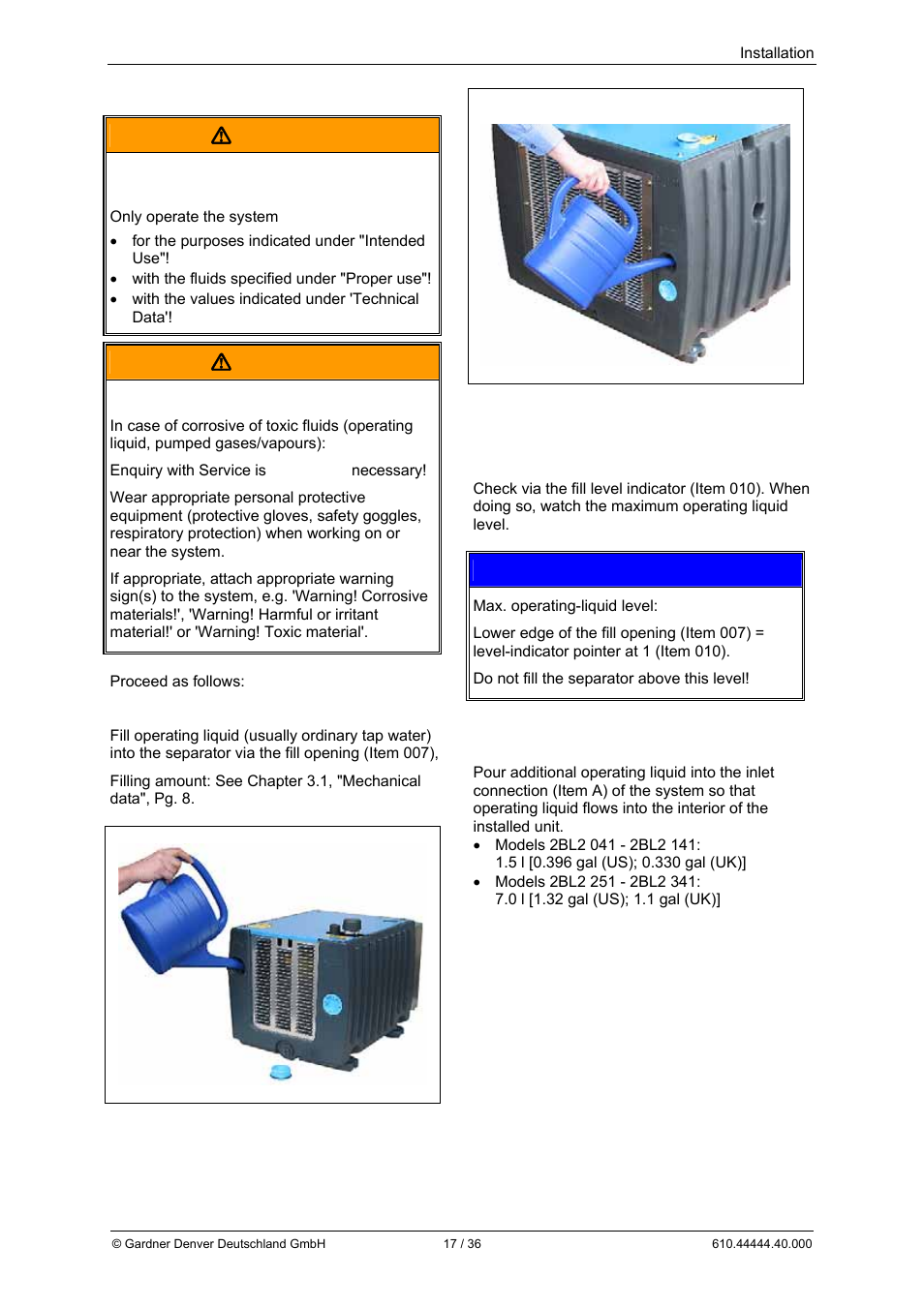 Warning, Notice | Elmo Rietschle L-BL2 User Manual | Page 17 / 36