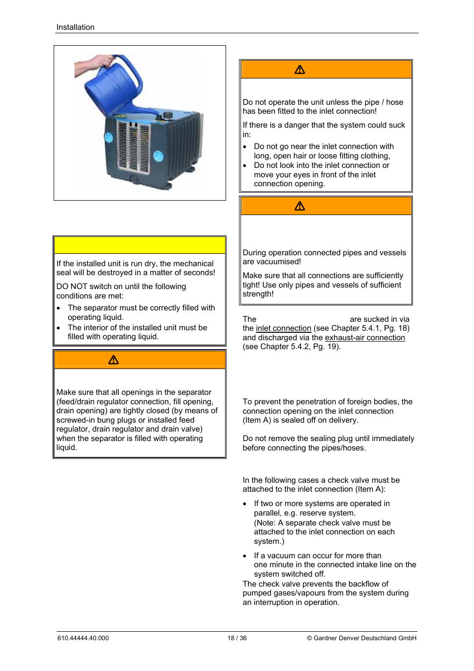 Caution, Warning | Elmo Rietschle L-BL2 User Manual | Page 18 / 36