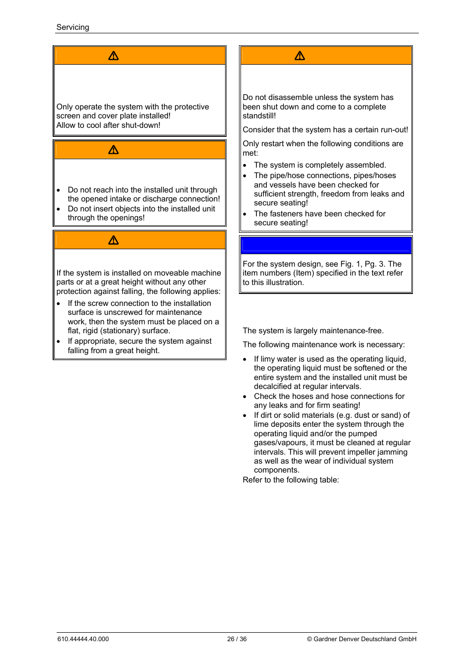 Warning | Elmo Rietschle L-BL2 User Manual | Page 26 / 36